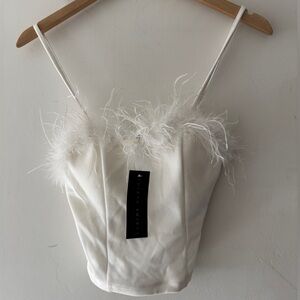 NEW!! Thirty Thirty White Feather Crop Top